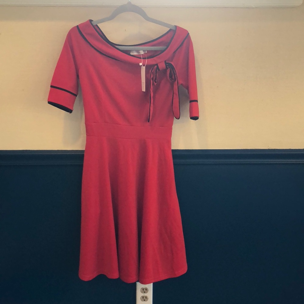 NWT red dress with black trim